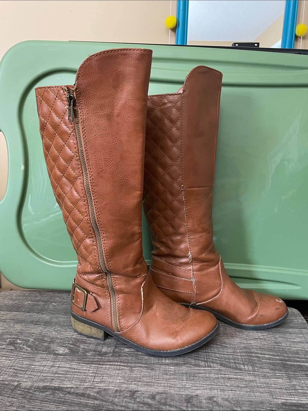 Quilted Over-the-Knee Riding Boots in Cognac Brown
